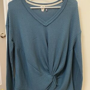 Teal V-Neck Twist Front Sweater